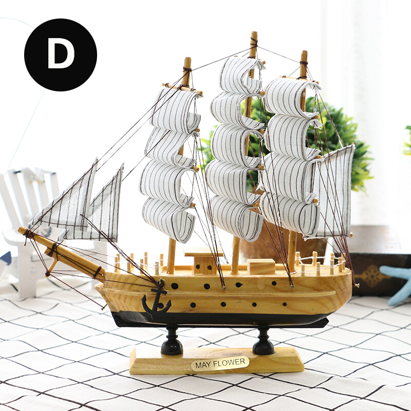 帆船摆件实木帆船地中海风格装饰品摆件小创意船模型工艺品船模海盗船木船模型摆件