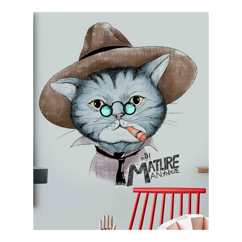 北欧创意个性猫先生墙贴纸卧室房间床头贴画客厅沙背景墙壁纸装饰品