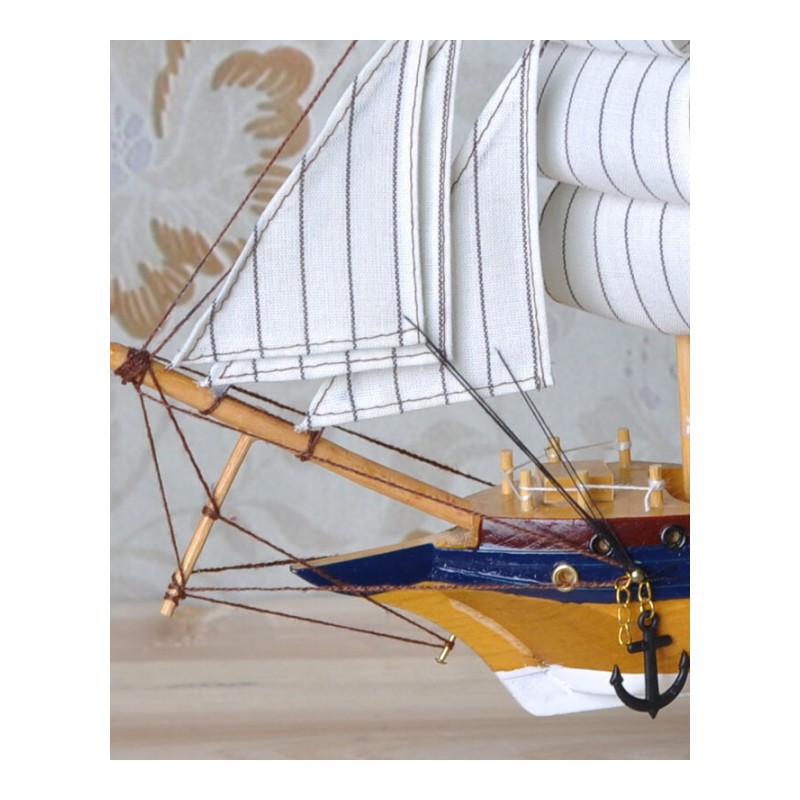 一帆风顺帆船摆件装饰品创意家居客厅办公室地中海手工木制工艺品帆船模型摆设32CM蓝白帆船0