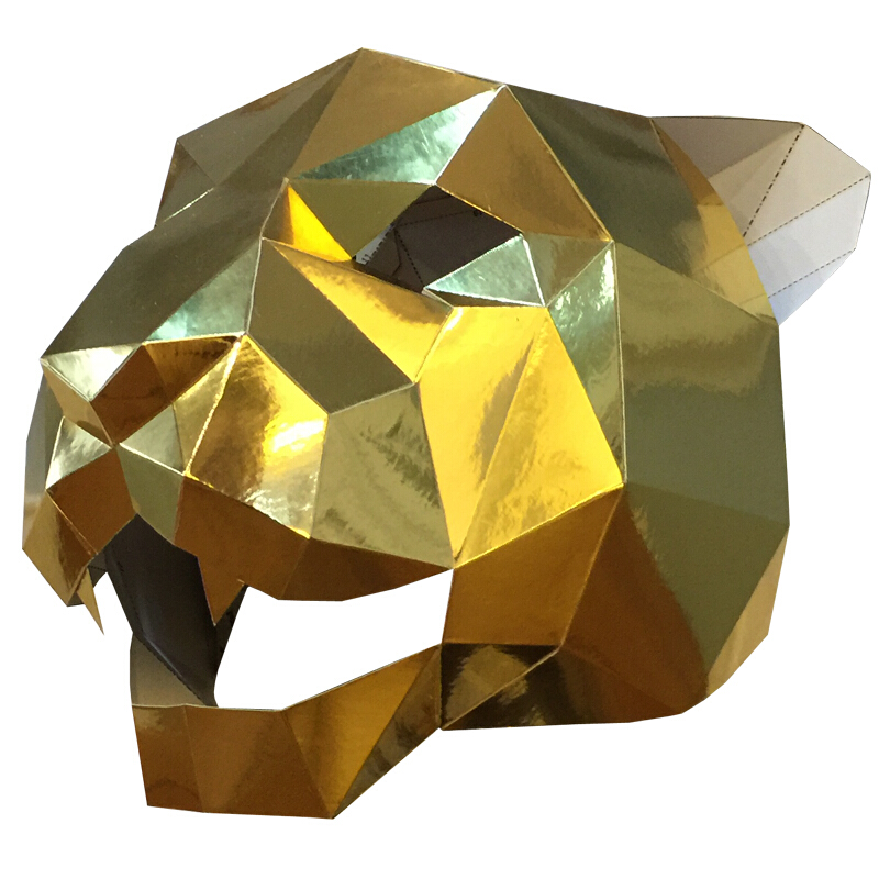 3D立体几何折纸diy手工美洲豹老虎头面具头套男化妆舞会派对摆设抖音同款网红面具