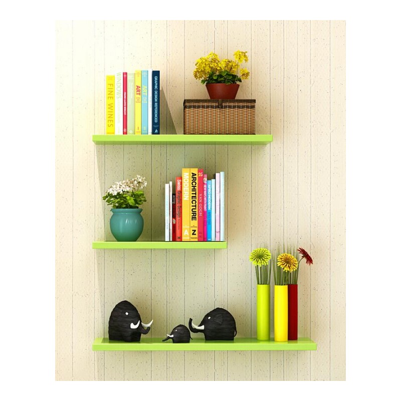 墙上置物架墙面搁板搁架子储物架创意装饰书架隔板三件套苹果绿色