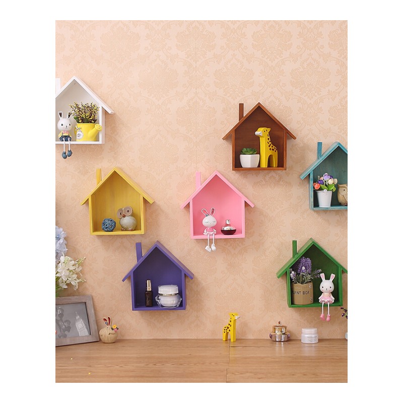 美欧式家庭店铺彩色小房子墙上装饰壁挂置物架隔板墙壁饰小木屋