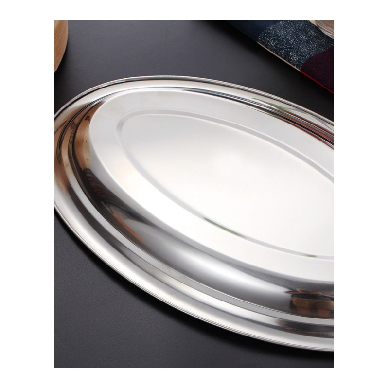 加厚不锈钢盘子家用平底鱼盘碟子创意大号水果盘椭圆形意面盘餐盘