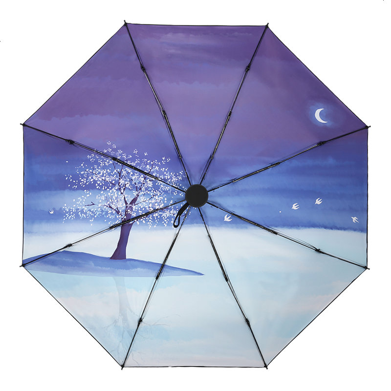 中国风太阳伞遮阳女黑胶防晒防紫外线超轻小五折迷你口袋雨伞
