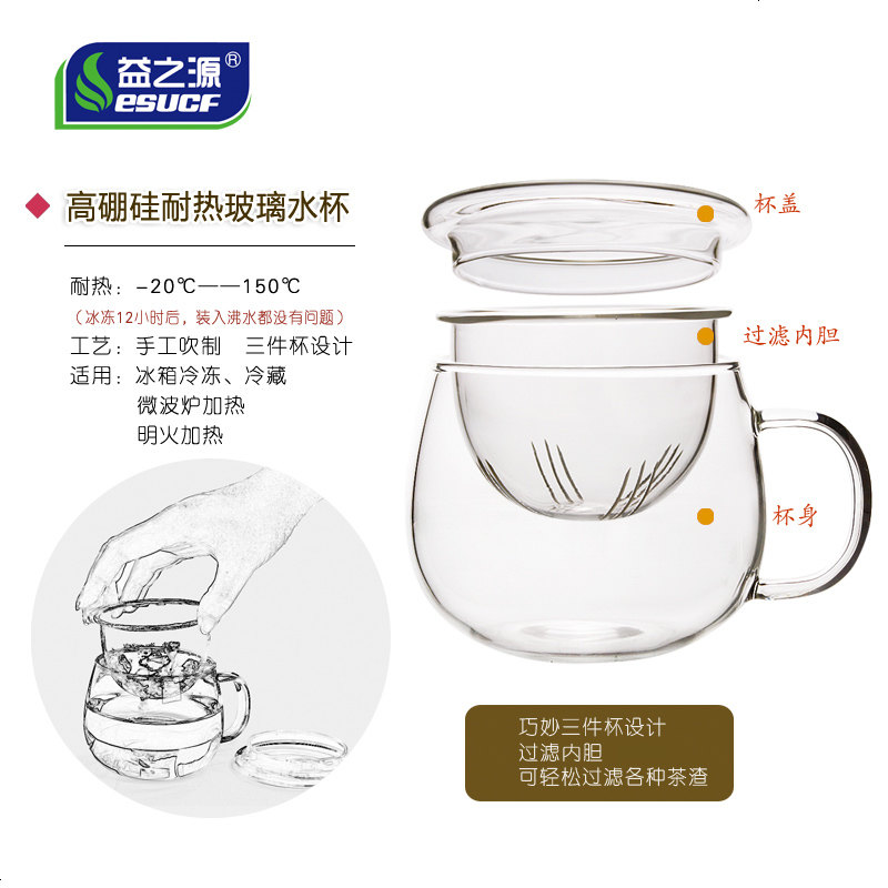创意透明耐热玻璃杯水杯可爱学生女办公室带盖过滤泡茶茶杯