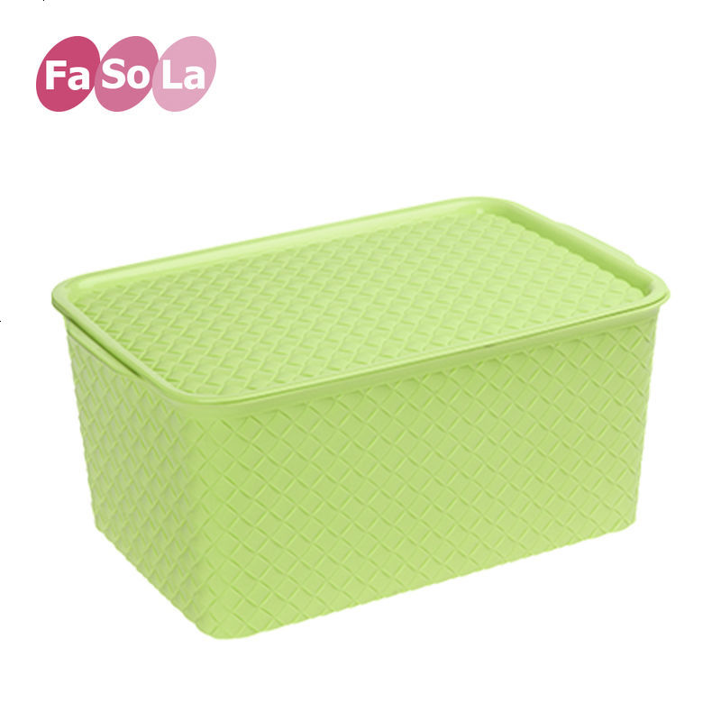 fasola日式带盖防尘收纳箱塑料衣物收纳筐玩具杂物整理箱行李箱子