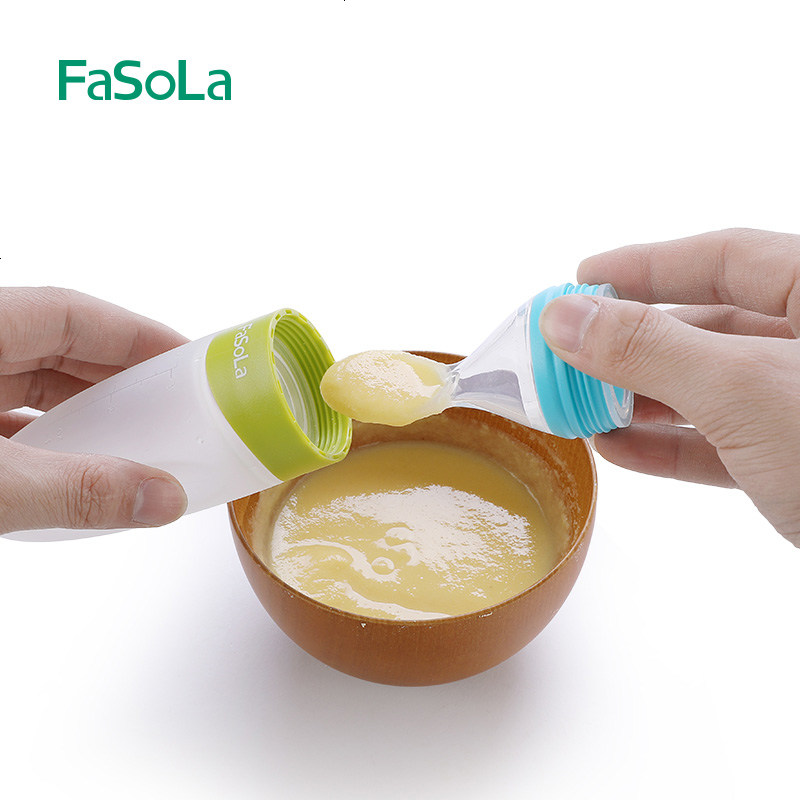 FaSoLa米糊奶瓶婴儿硅胶挤压勺喂养勺 宝宝辅食米粉软勺子喂食器