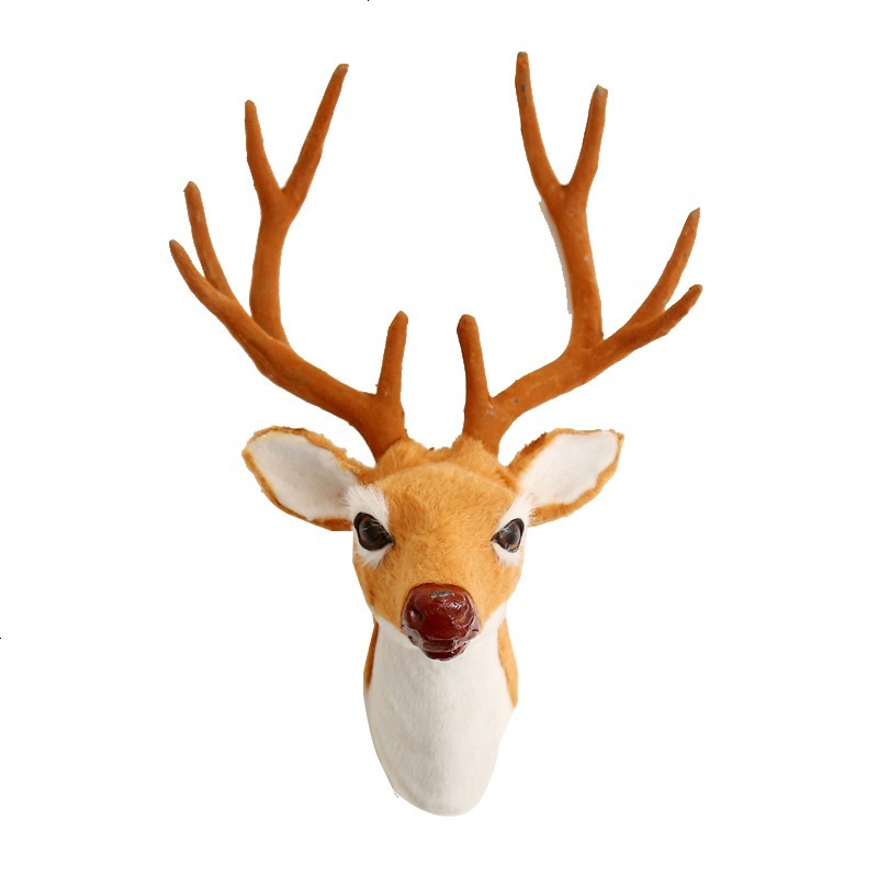 北欧家居圣诞节日装饰仿真毛绒麋鹿头动物头挂件鹿头挂饰