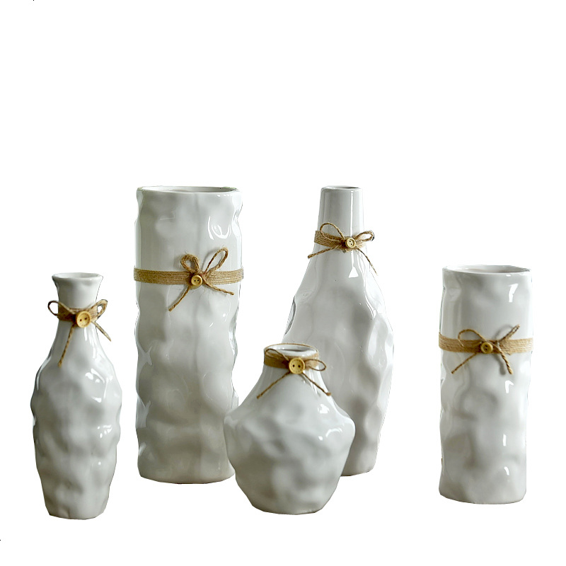 创意简约现代白色麻绳清新陶瓷花瓶客厅干花假花装饰瓶子花器摆件