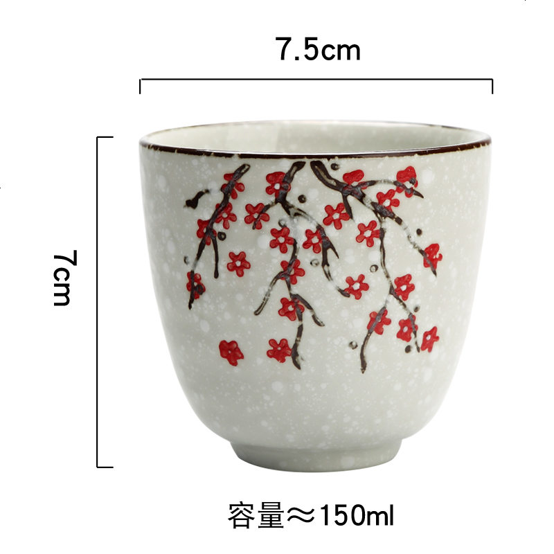 家用日式水杯釉下彩手绘梅花雪点茶杯景德镇陶瓷水杯创意杯子