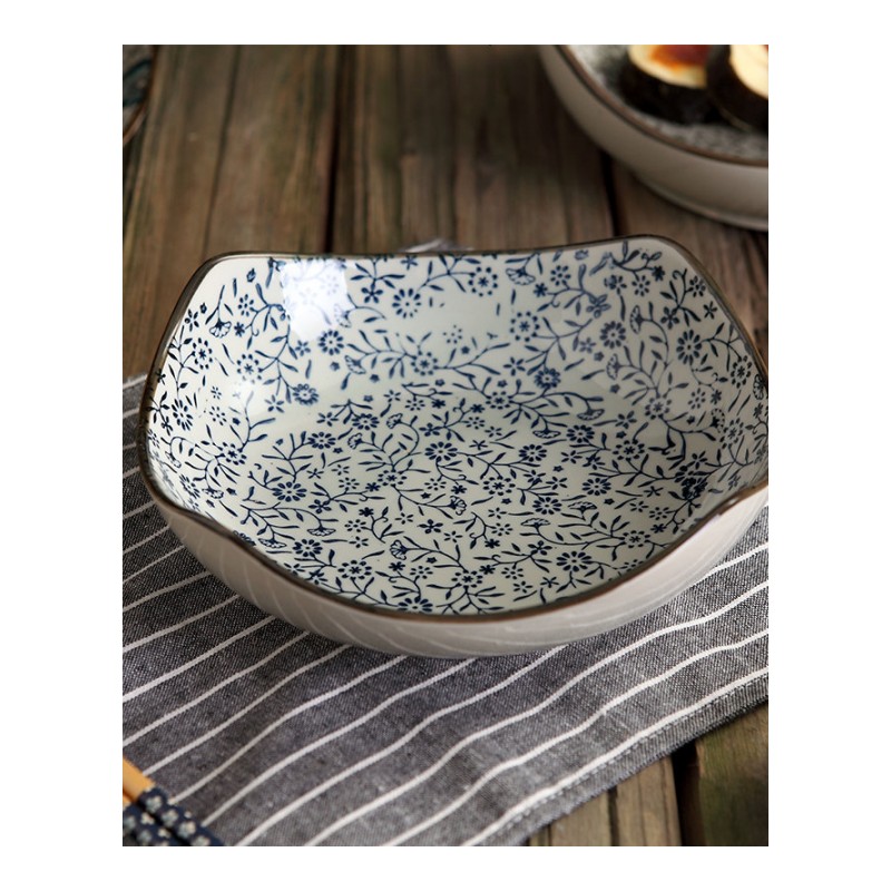 日式陶瓷四角盘子创意个性汤盘釉下彩手绘方形菜盘果盘深盘餐具