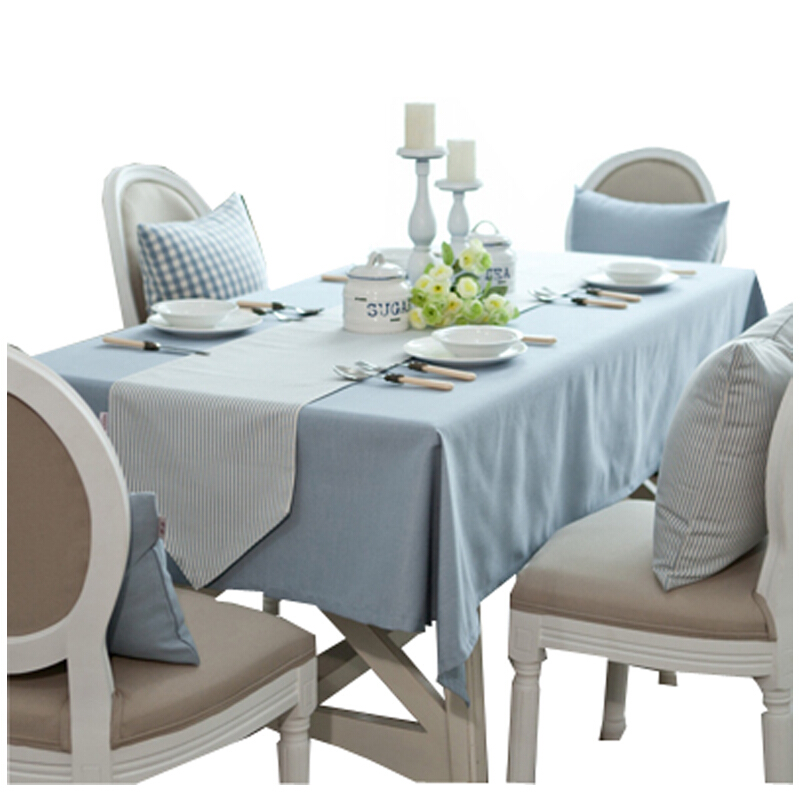 地中海餐桌客厅茶几桌旗桌布布艺蓝色条纹餐桌垫桌条定做