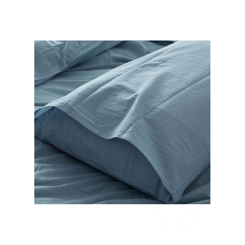 日式简约纯色格子条纹全棉枕头套水洗棉枕套一对48*74cm浅水蓝48cmX74cm