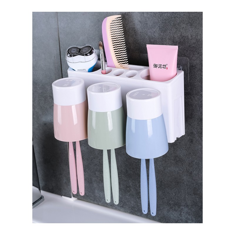 卫生间吸壁式牙刷架壁挂洗漱架牙刷筒牙刷杯牙刷置物架套装收纳架