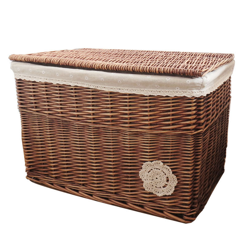 家居柳编收纳筐储物箱带盖大号藤编整理箱收纳箱衣服收纳脏衣篮筐(请先与客服确认再)