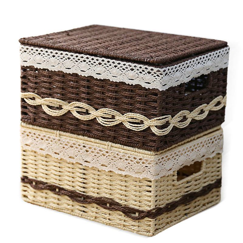 日系编织桌面收纳箱收纳盒编衣服零食收纳筐储物盒杂物整理盒子（请先与客服确认再）