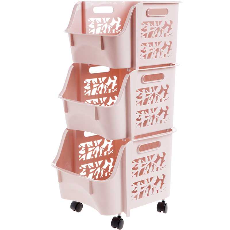 四方达带滚轮收纳筐塑料玩具收纳篮厨房可叠加零食蔬菜浴室置物架