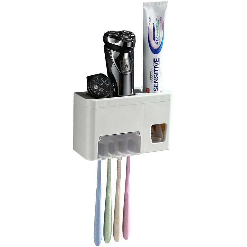 自动挤牙膏器吸壁式牙刷置物架创意懒人牙膏挤压器壁挂牙具盒套装