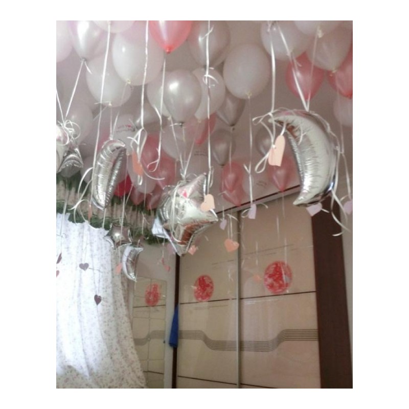 银色系情人节婚庆生日派对趴体装饰气球五角星月亮铝箔气球装饰