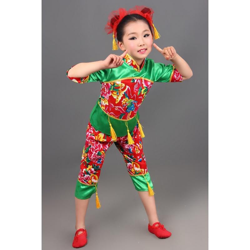 新款儿童民族舞蹈演出服幼儿圣诞元旦喜庆服饰女童秧歌舞表演服装