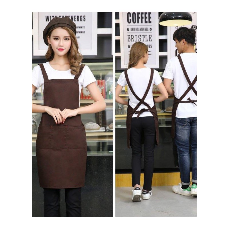 韩版时尚厨房罩衣围裙奶茶咖啡店火锅店服务员防水围裙定制印LOGO