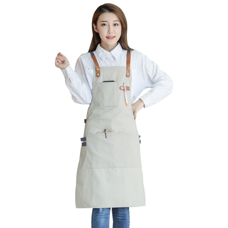 韩版时尚纯棉帆布围裙定制logo餐厅饮食咖啡奶茶店美甲画画工作服