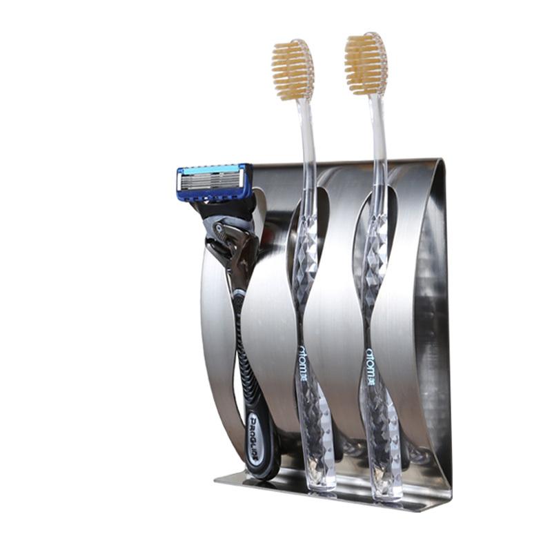 304不锈钢牙刷架吸壁式卫生间创意一家三口浴室手动剃须刀免打孔