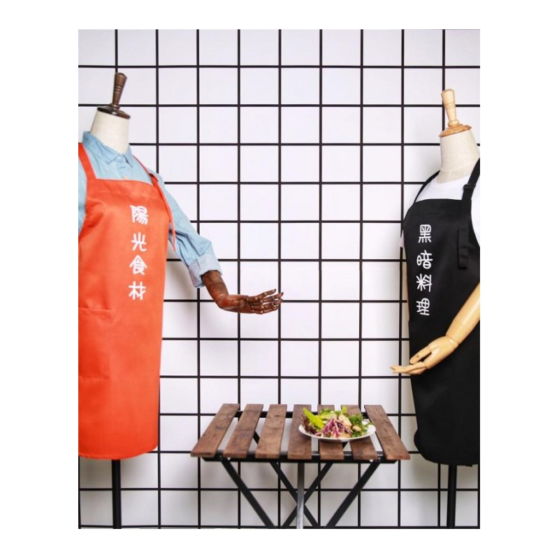 文字创意防水可爱黑色女日式厨房餐厅围裙家用时尚成人情侣可定制