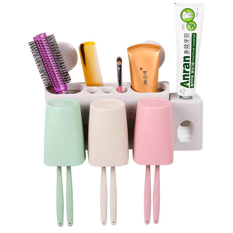 吸盘牙刷架壁挂创意牙具盒自动挤牙膏刷牙杯漱口杯吸壁式洗漱套装