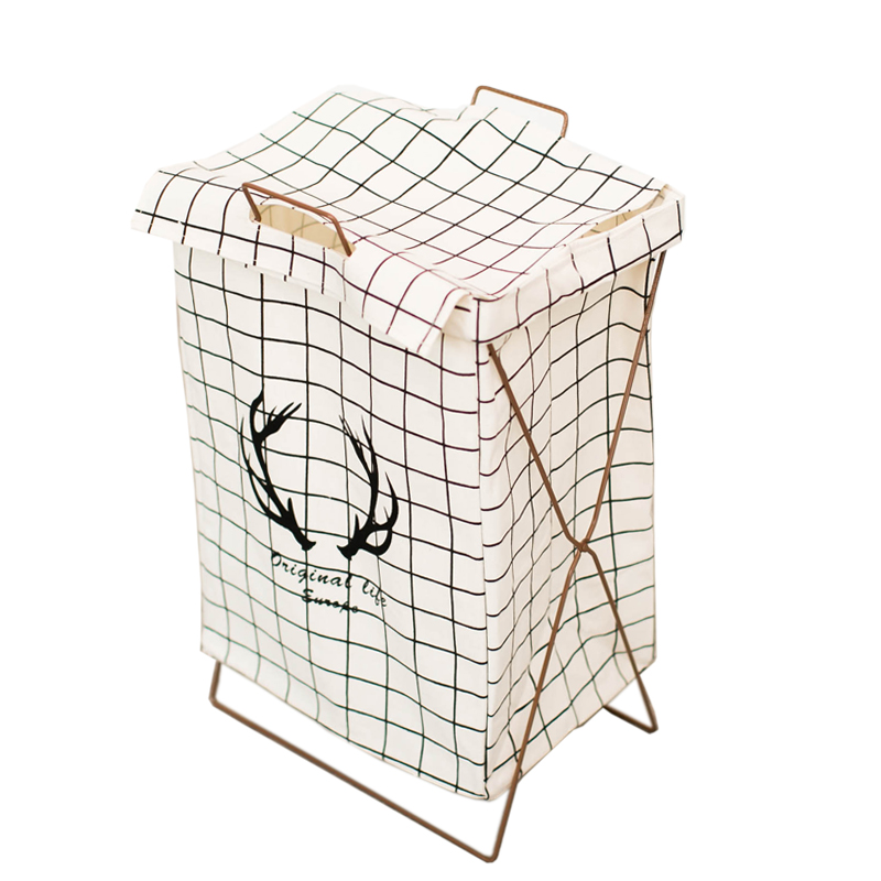 欧简约家用棉麻脏衣服收纳筐可折叠支架防水大脏衣篮篓储物箱日用家居