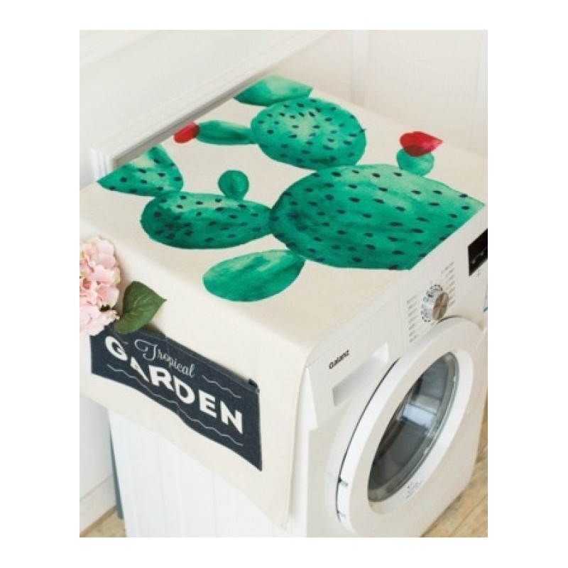 ins欧绿植棉麻布艺滚筒洗衣机盖布单开冰箱防尘罩盖布油罩巾日用家居