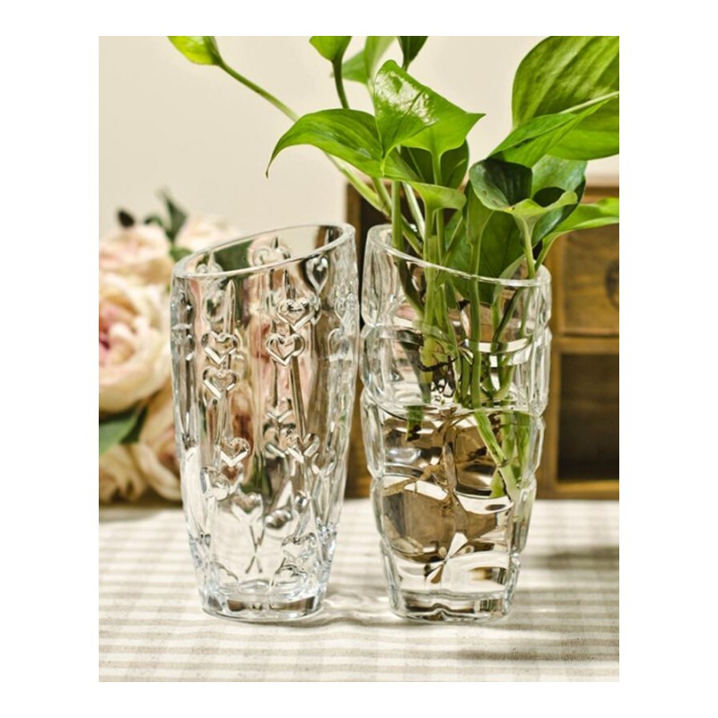创意斜口简约爱心水晶玻璃花瓶透明水培花器富贵竹百合插花瓶摆件日用创意家居日用家居