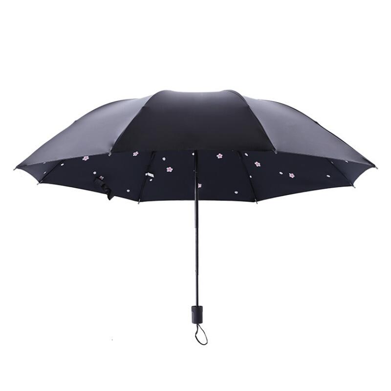 樱花伞太阳伞遮阳伞女黑胶小黑伞两用晴雨伞折叠黑色内樱花