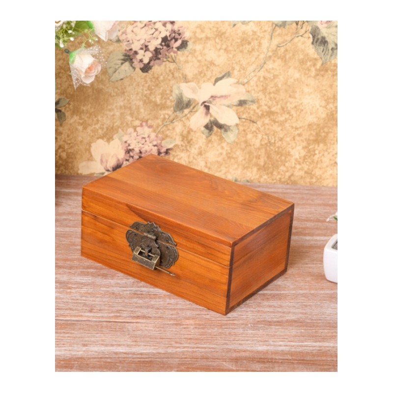 木质收纳盒带锁实木箱子秘密小木箱木盒复古桌面整理储存盒