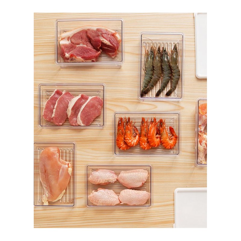 冰箱食品保鲜盒水果收纳盒7件套 厨房塑料冷冻盒长方形透明储物盒日用家居