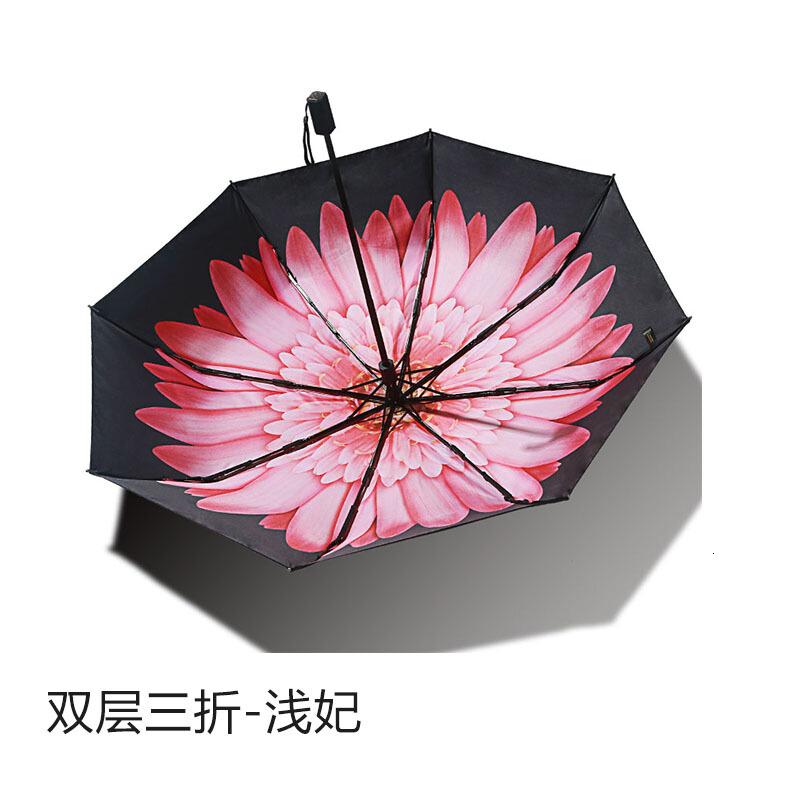 小黑伞黑胶焦太阳伞三折叠女遮阳伞双层晴下雨伞