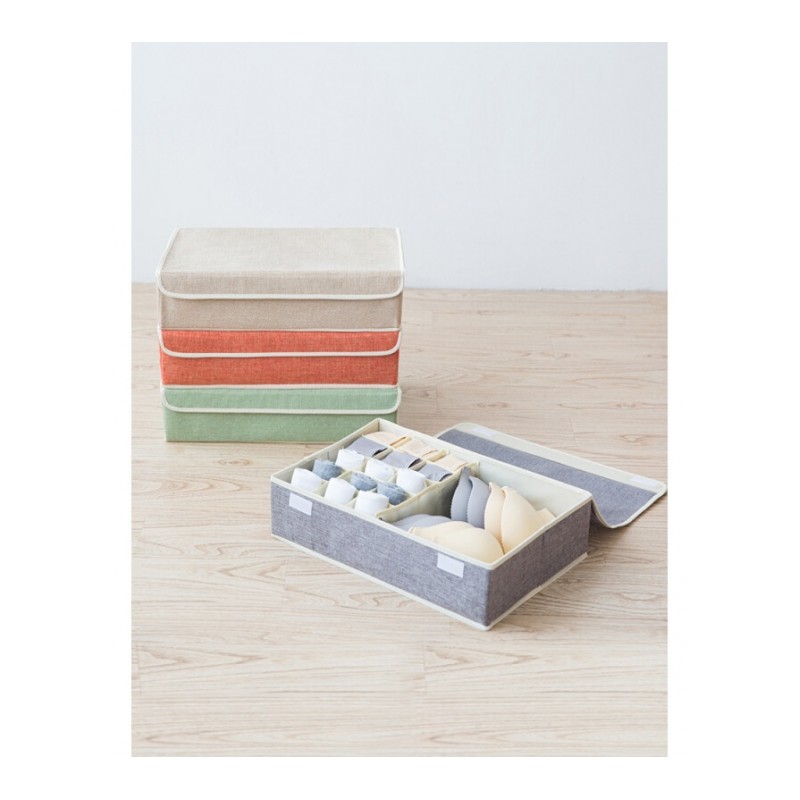 内衣裤收纳盒布艺宿舍家用学生文胸袜子收纳可折叠分格抽屉整理箱创意灰色-大号(可水洗)