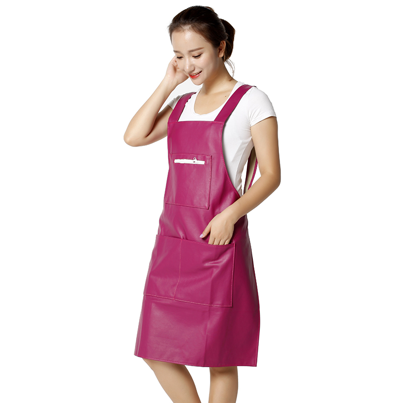 韩式皮革背心式PU围裙防水防油厨房做饭罩衣logo定制男女围腰日用家居