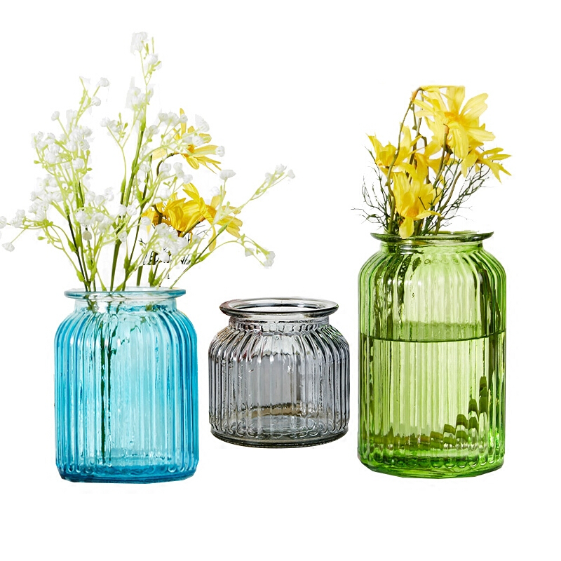 乡村地中海创意蓝色透明玻璃花瓶水培插花干花客厅装饰摆件家居日用家居