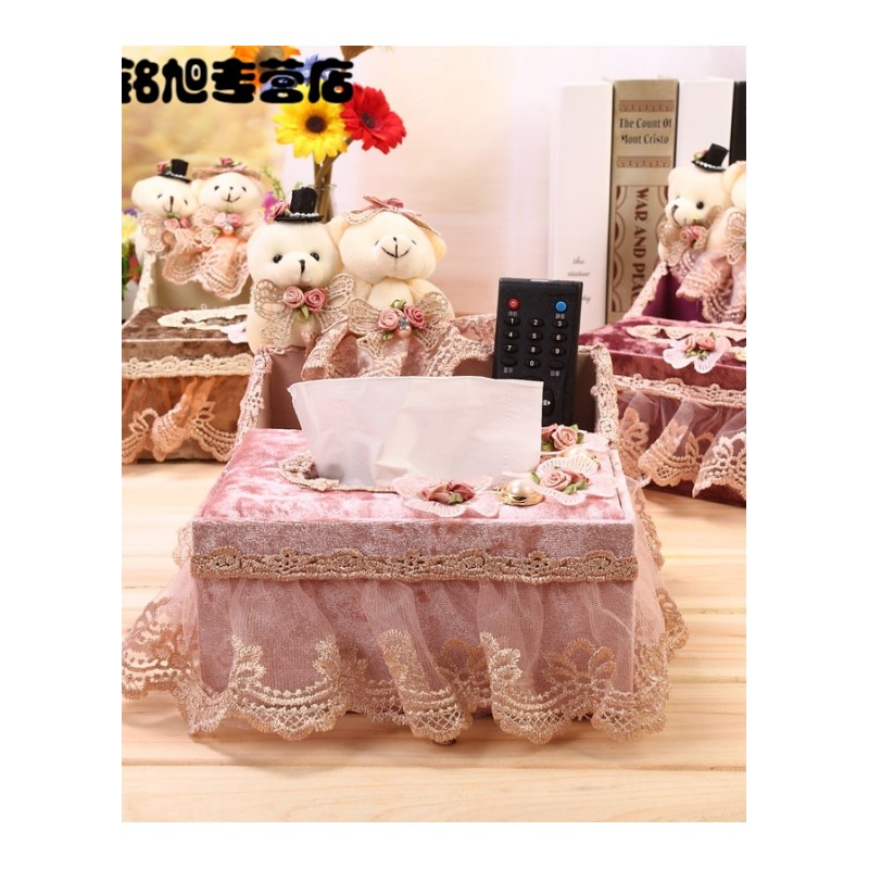 布艺抽纸盒 多用收纳盒 多功能纸巾盒 遥控器收纳盒-纸巾盒短款蓝色