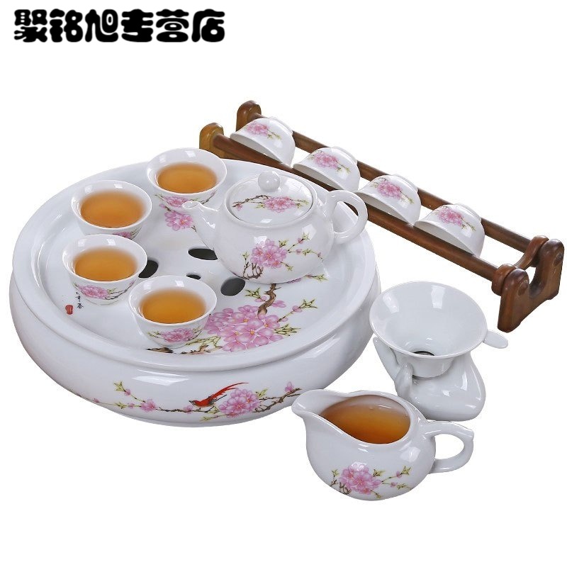 功夫茶具整套白瓷喝茶茶具 家用 茶杯套装简约陶瓷带茶盘茶壶多色生活日用家庭清洁生活日用家居器皿水具/水杯