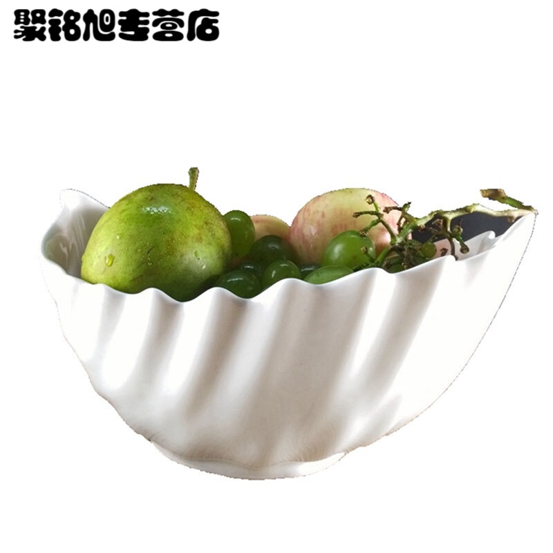 现代简约创意陶瓷水果盘白色大号果盆客厅家用果篮干果盘茶几摆件简约果盘