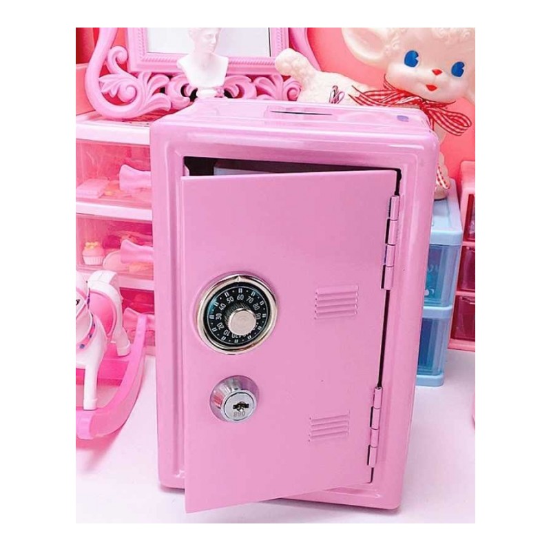 箱大号收纳盒箱子整理杂物收纳床底大号衣服三件套小号家用储蓄塑料有盖储蓄箱储蓄保险 粉色保险柜 11.5x9.5x17