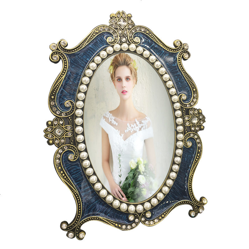 珍珠相框复古相框椭圆形珍珠婚纱影楼欧式照片创意画框复古摆台相框10寸