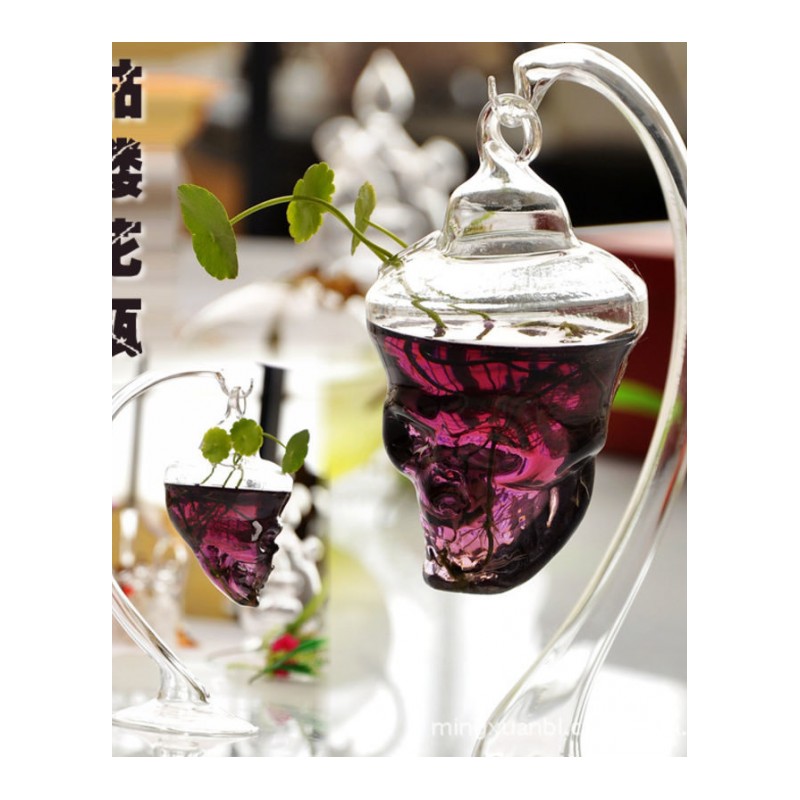 厂家直销欧式创意骷髅头花瓶 挂式玻璃花瓶 家居工艺品摆件HP40