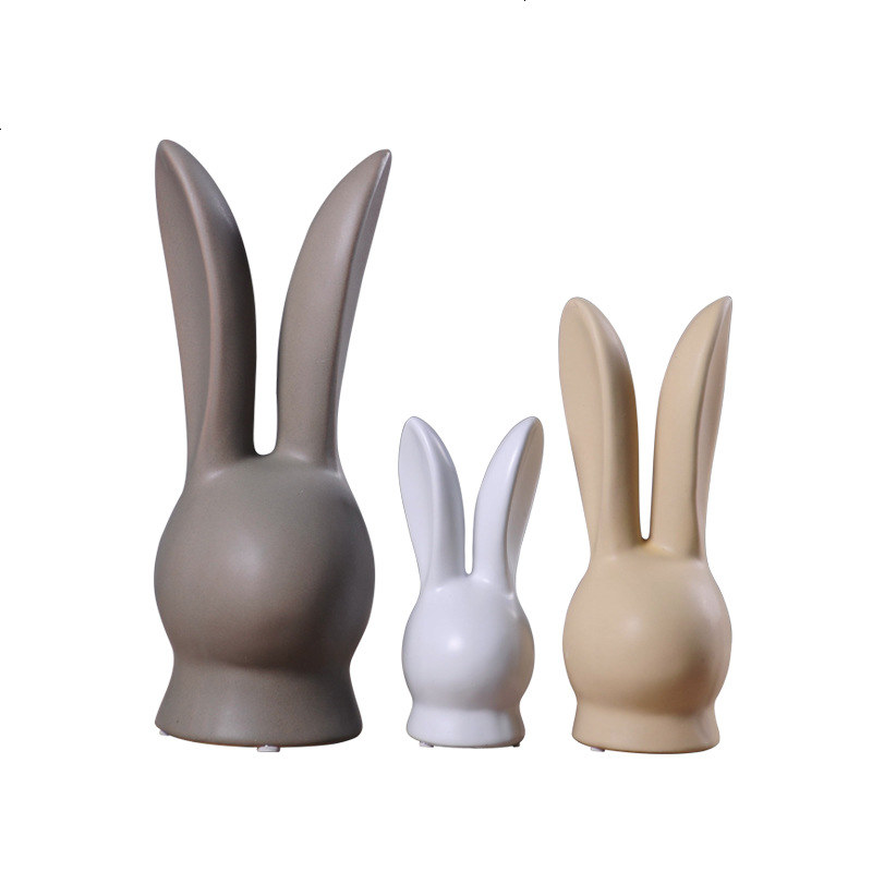 北欧陶瓷桌面摆件陶瓷三口之家兔子办公室客厅现代简约桌面装饰品
