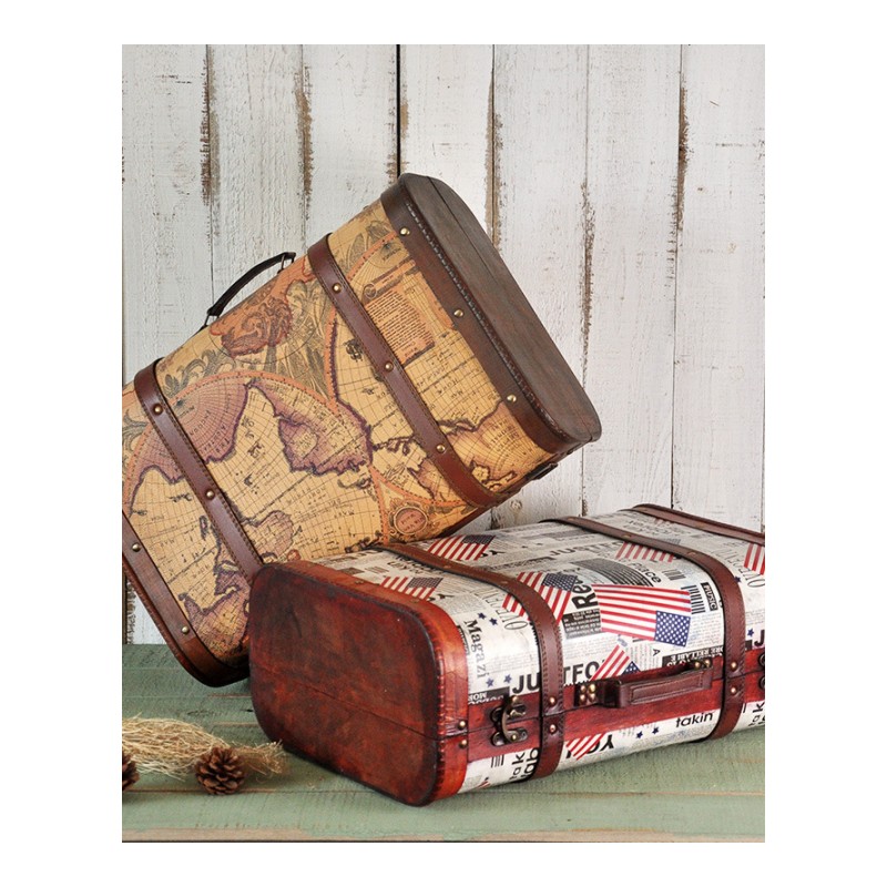 木质工艺摆件复古手提木箱装饰品摆件木制品老式皮箱拍摄道具