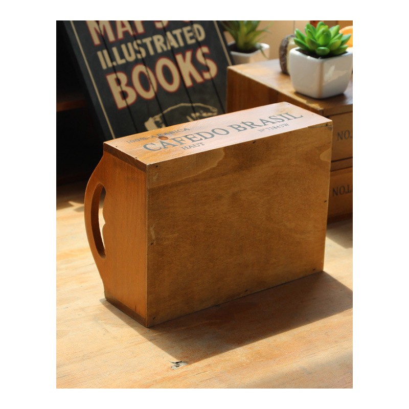 Zakka杂货木质做旧收纳盒 手提实木多功能整理盒家居桌面储物木盒