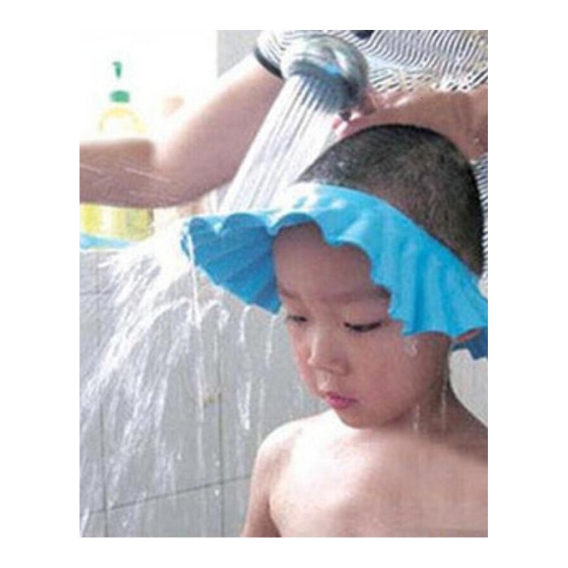 婴幼儿童防水沐浴帽宝宝可节加大洗洗头帽洗澡帽子0-3岁蓝色可节