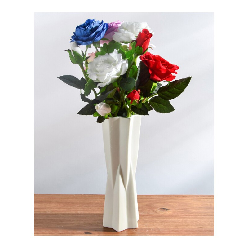花瓶摆件客厅插花假花家居陶瓷现代装饰欧式餐桌白色玫瑰星瓶